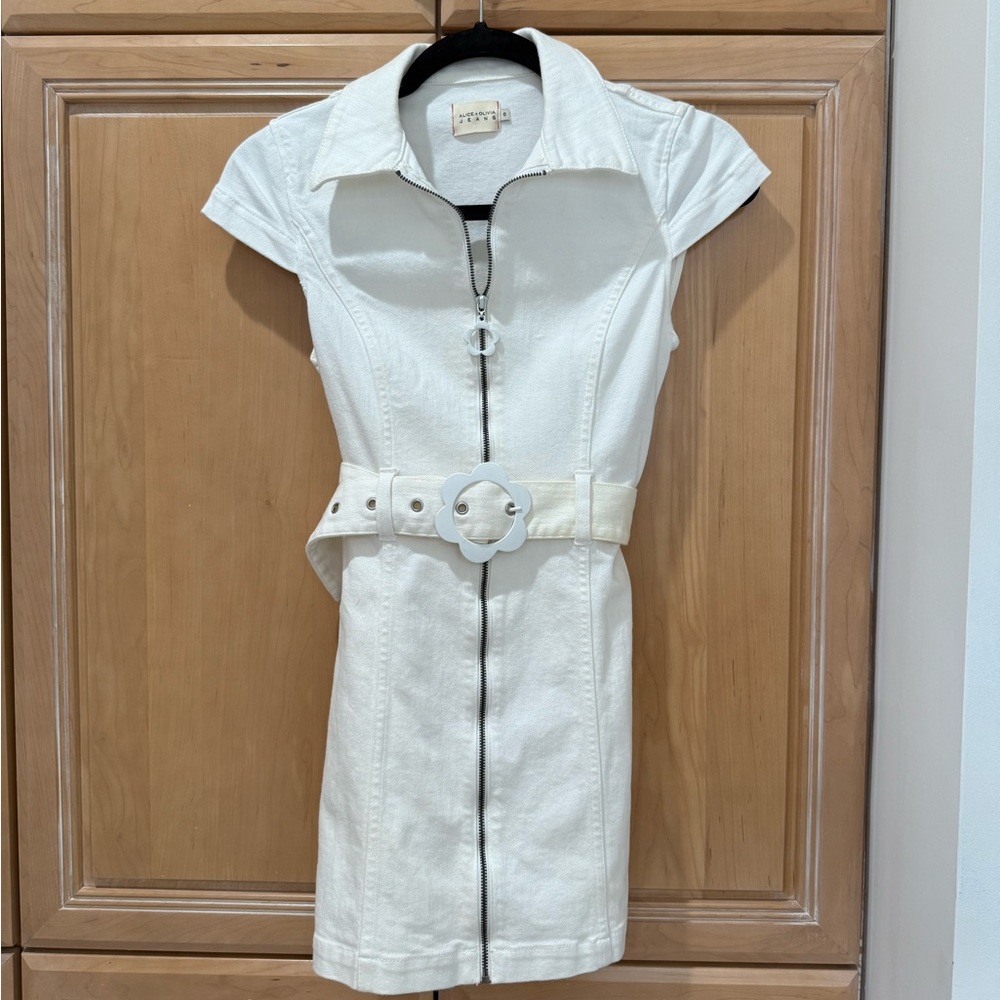 Alice + Olivia White Denim Mini Dress (Size 0)
